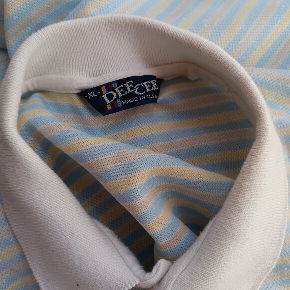 Vintage Mens XL Polo Shirt 1980's Yellow Blue Striped USA Dee Cee Single Stitch - Picture 5 of 6
